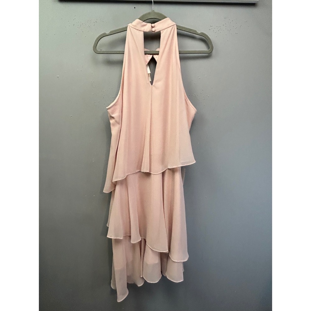 Lipsy London Dress Women 14 Blush Pink Halter Embellished Tiered Chiffon Party - Picture 2 of 11